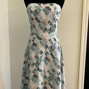 WHBM Strapless High-Low Teal Graphic Print Dress, $50, Size 0